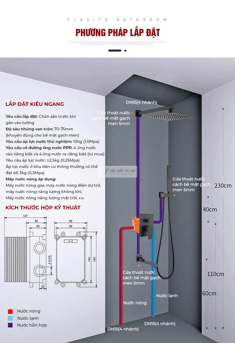 cách lắp đặt Bộ vòi sen tắm âm tường cao cấp BT24