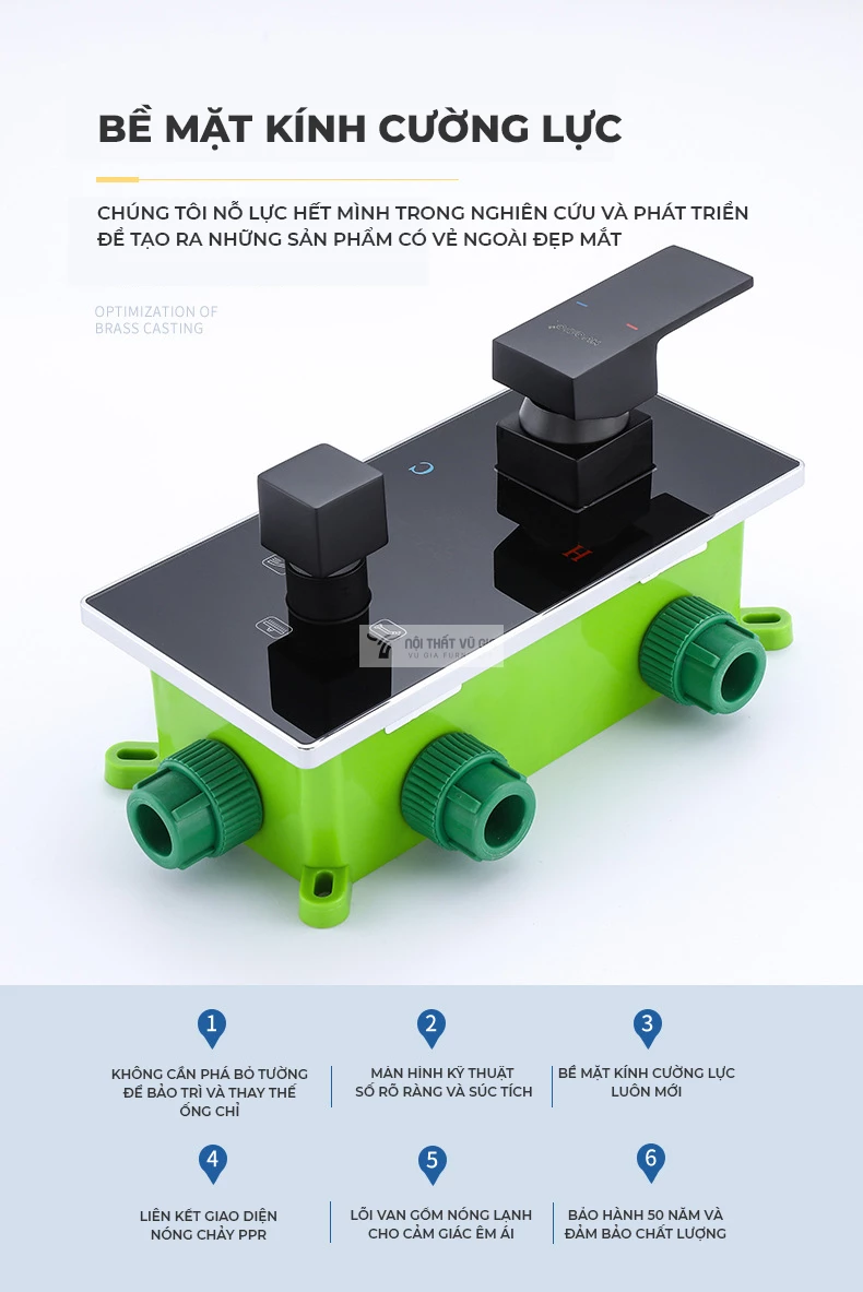 Bộ vòi sen tắm âm tường hiện đại BT28 trang bị mặt kính cường lực sang trọng