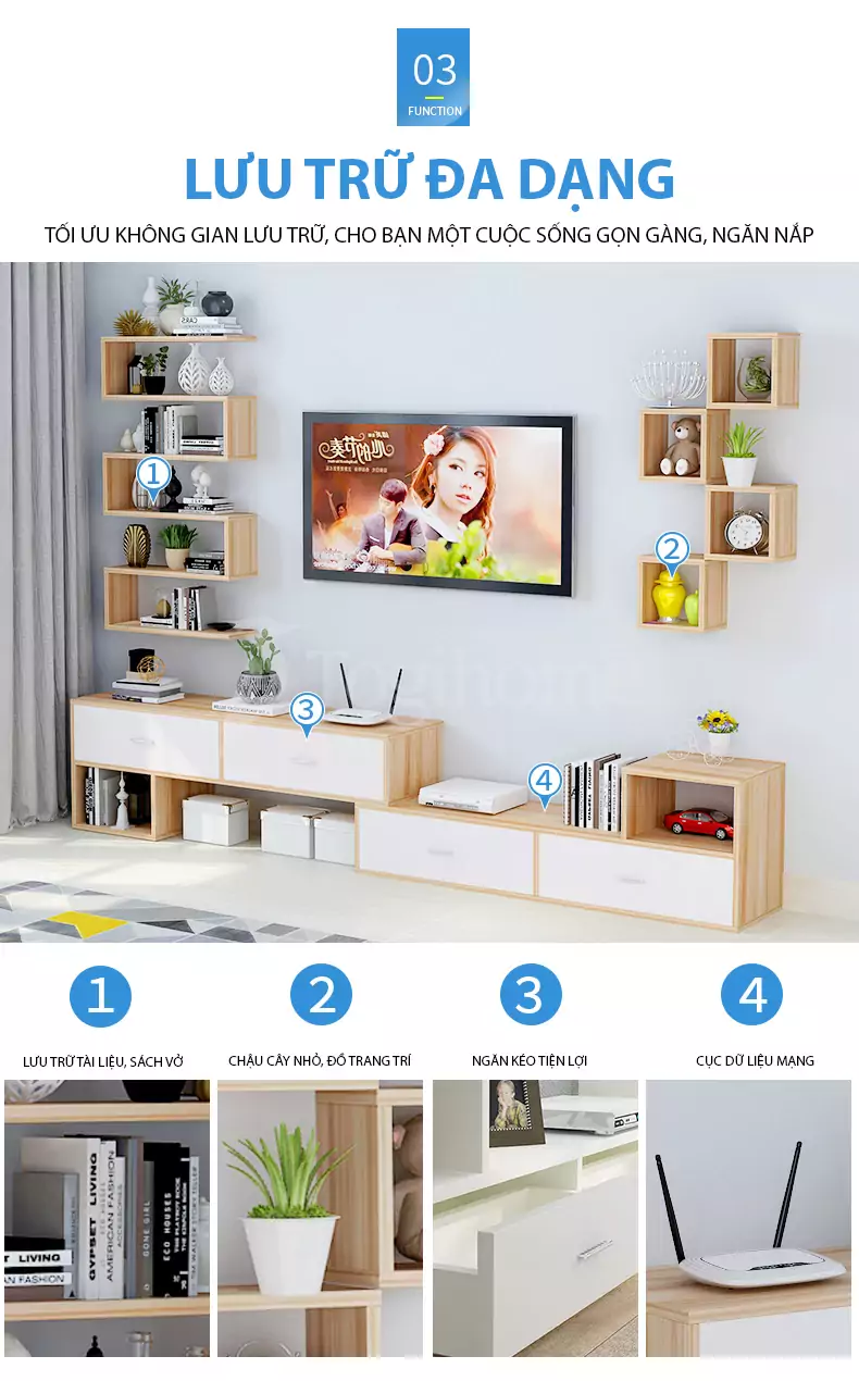 kệ tủ TV TVC009 lưu trữ đa dạng