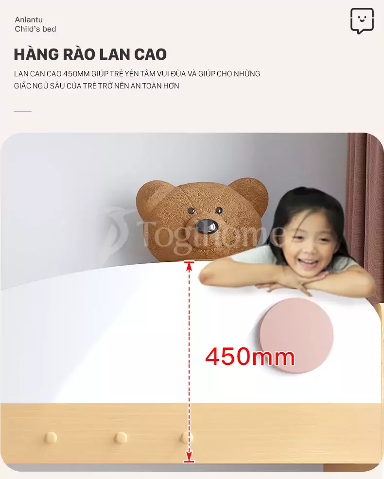 Bộ giường tầng đa năng kết hợp tủ đồ và tủ thang GTE028 kiểu dáng hiện đại, xinh xắn cho trẻ em với hàng rào lan can an toàn