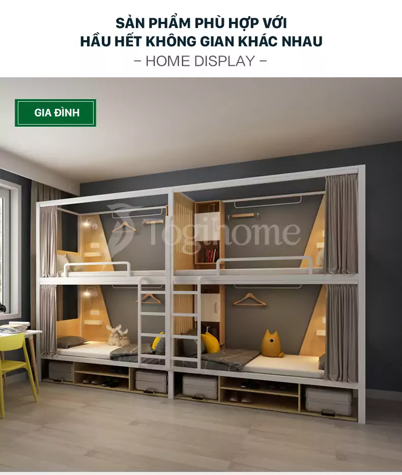 Combo bộ đôi giường ngủ gỗ thép GSTE002 kết hợp kệ sách và tủ hiện đại, tối ưu không gian với nhiều bố cục thiết kế khác nhau