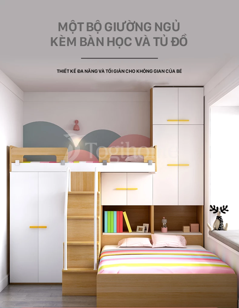 Giường ngủ trẻ em đa năng kết hợp tủ quần áo/bàn làm việc/cầu thang GTE06 đa năng