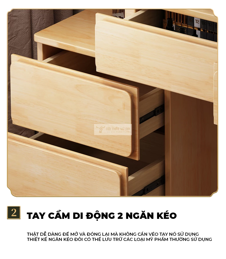 thiết kế tay cầm độc đáo của bàn trang điểm Combo nội thất phòng ngủ gỗ tự nhiên hiện đại BR164