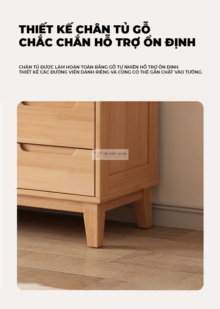 thiết kế chân gỗ chắc chắn của tủ quần áo Combo nội thất phòng ngủ gỗ tự nhiên hiện đại BR164