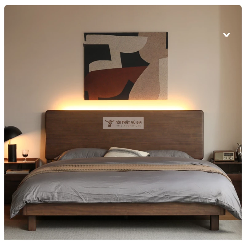 giường của Combo nội thất phòng ngủ gỗ tự nhiên hiện đại BR164