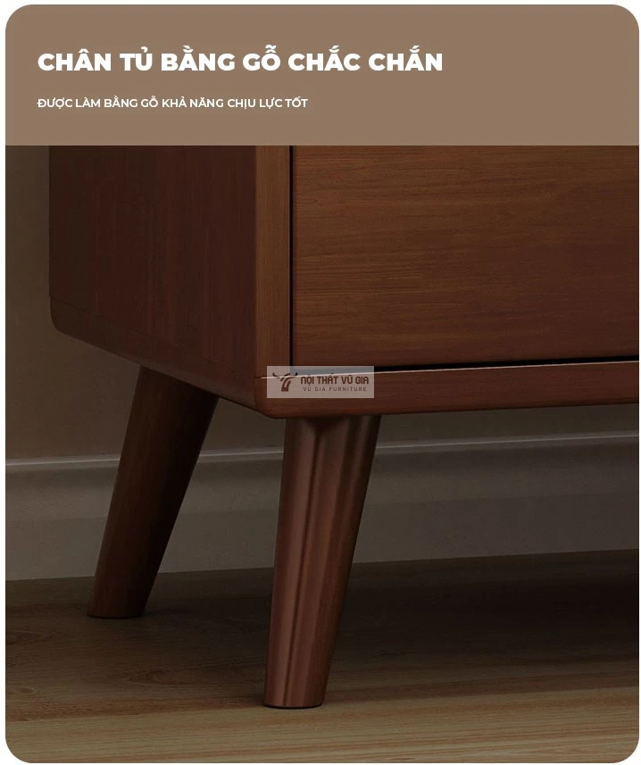 tab đầu giường của Combo nội thất phòng ngủ gỗ tự nhiên hiện đại BR164 sử dụng chân gỗ chắc chắn