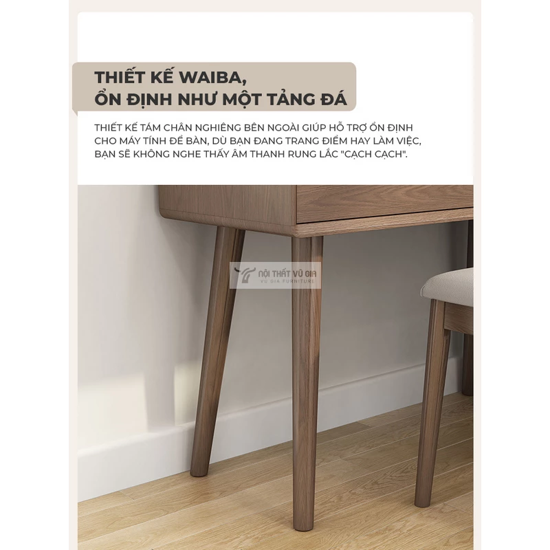 bàn trang điểm Combo phòng ngủ gỗ tự nhiên hiện đại BR162 sử dụng chân gỗ chắc chắn