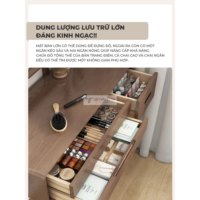 không gian lưu trữ rộng rãi của bàn trang điểm Combo phòng ngủ gỗ tự nhiên hiện đại BR162