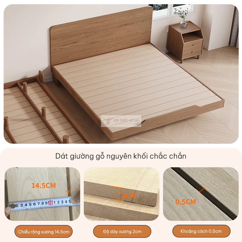 chi tiết kết cấu giường ngủ Combo phòng ngủ gỗ tự nhiên hiện đại BR162