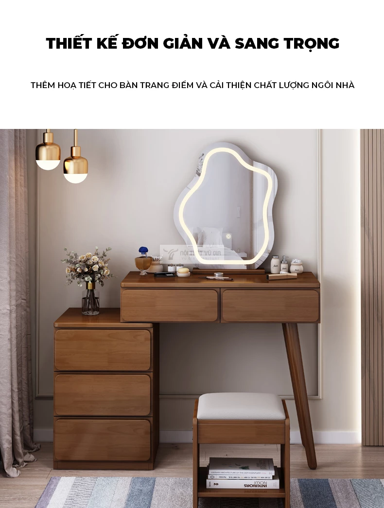 phong cách tối giản hiện đại của bàn trang điểm Combo phòng ngủ gỗ tự nhiên thanh lịch, sang trọng BR161