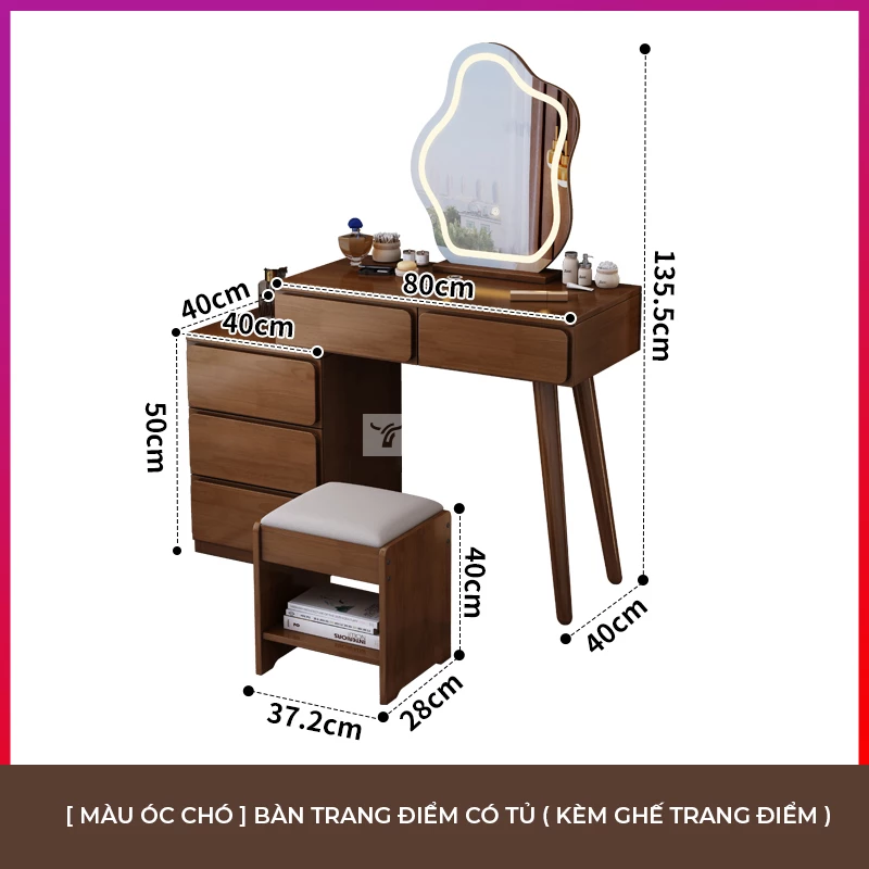 kích thước chi tiết bàn trang điểm của Combo phòng ngủ gỗ tự nhiên thanh lịch, sang trọng BR161