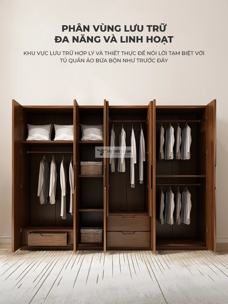 không gian lưu trữ tủ quần áo Combo phòng ngủ năng động gỗ tự nhiên cao cấp BR159