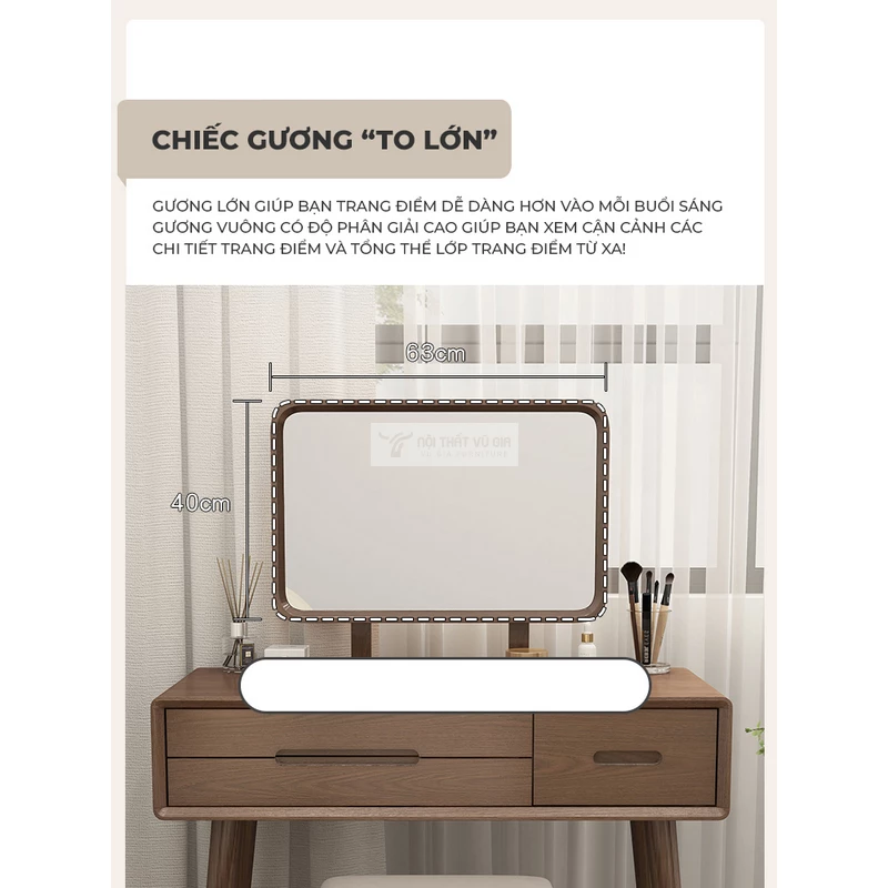 thiết kế gương lớn của bàn trang điểm Combo phòng ngủ năng động gỗ tự nhiên cao cấp BR159