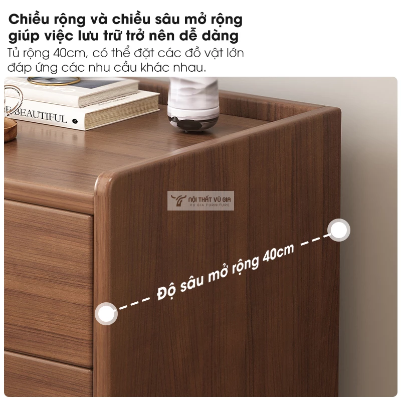 thiết kế chiều sâu khoa học của tab đầu giường Combo phòng ngủ năng động gỗ tự nhiên cao cấp BR159