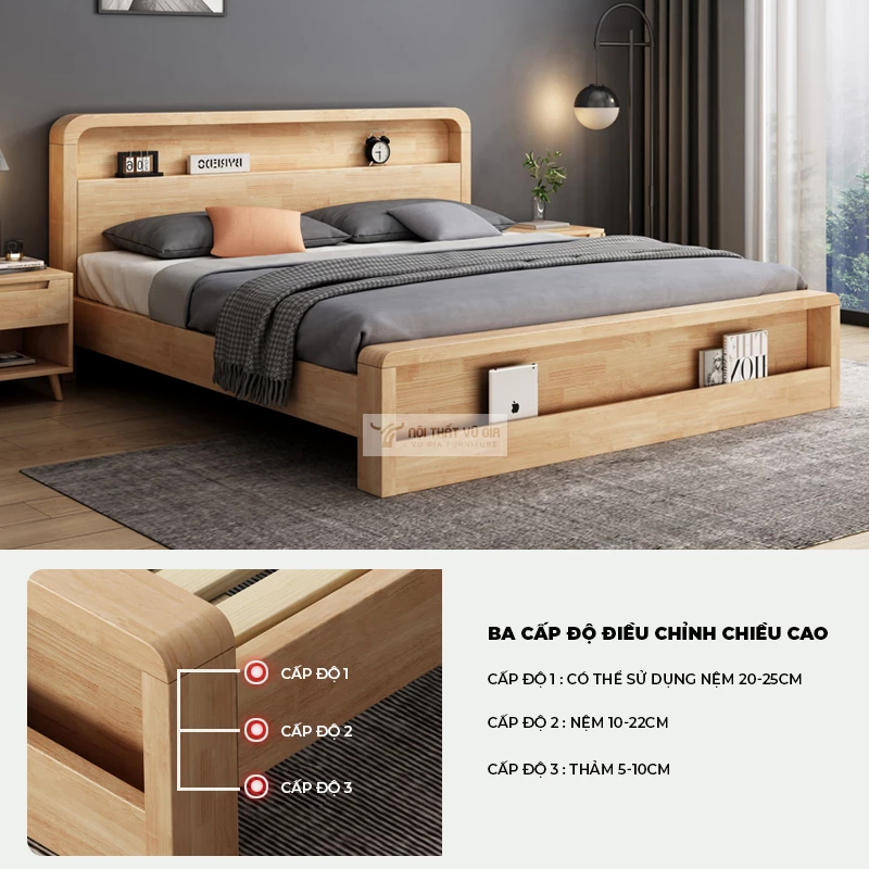 giường tùy chỉnh theo yêu cầu của Combo phòng ngủ năng động gỗ tự nhiên cao cấp BR159
