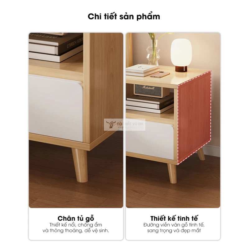 chi tiết thiết kế của tab đầu giường Combo phòng ngủ phong cách hiện đại, thiết kế thông minh BR163