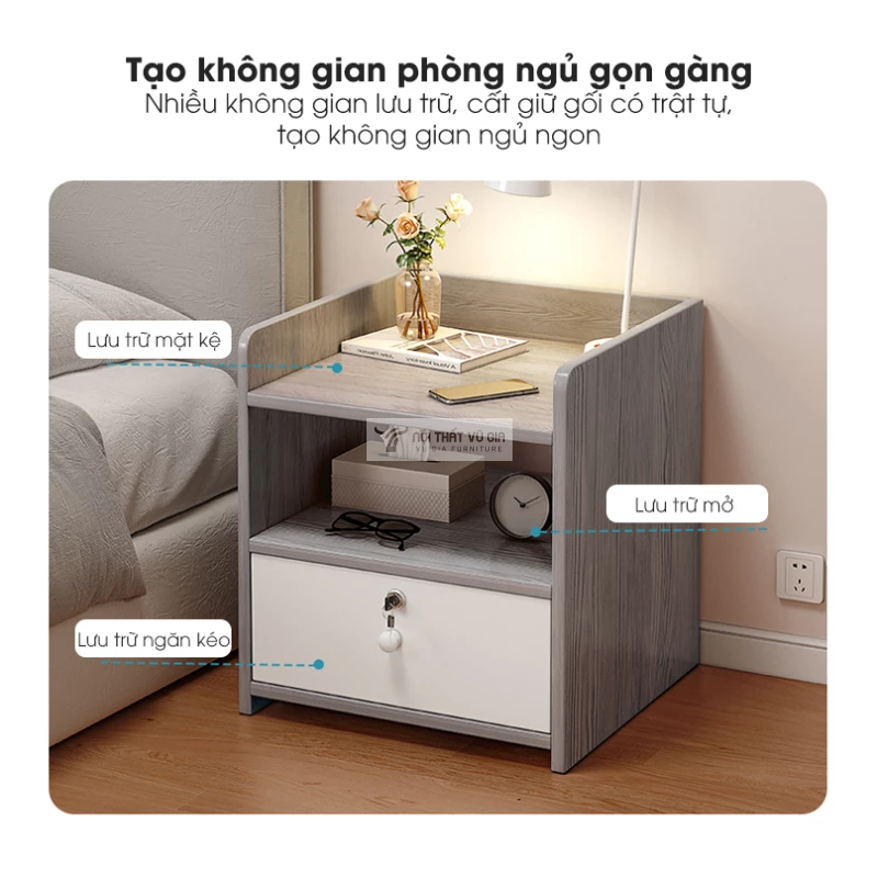 không gian lưu trữ kệ đầu giường của Combo phòng ngủ phong các hiện đại tối giản BR160