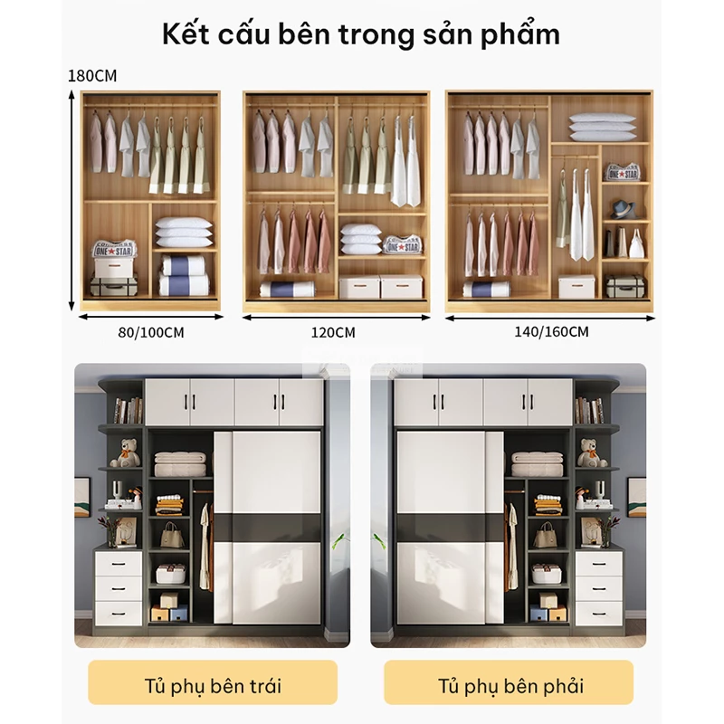 kết cấu tủ quần áo của Combo phòng ngủ phong các hiện đại tối giản BR160