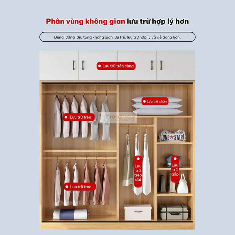 không gian lưu trữ của tủ quần áo Combo phòng ngủ phong các hiện đại tối giản BR160