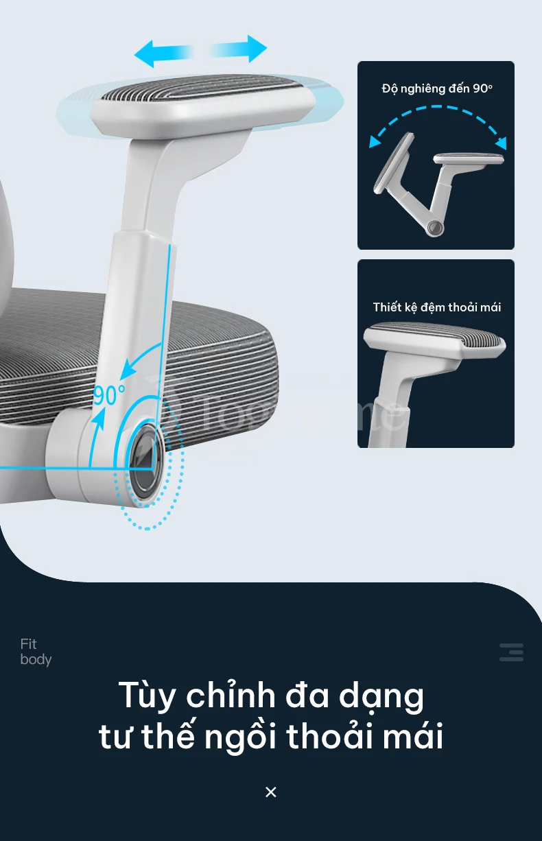thiết kế tay vịn 3D của ghế văn phòng công thái học gh006