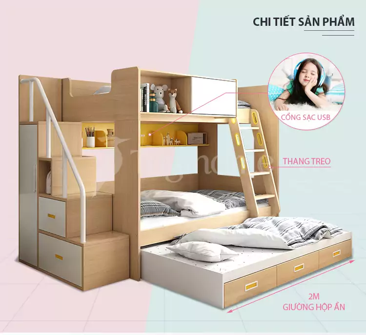 chi tiết của Giường ngủ trẻ em GN011