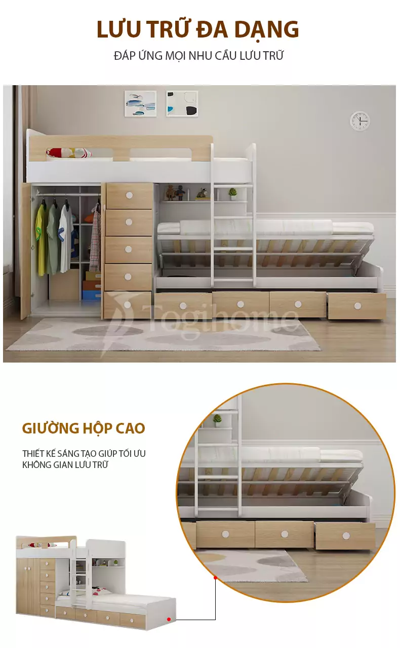 Giường ngủ GN010 lưu trữ đa dạng