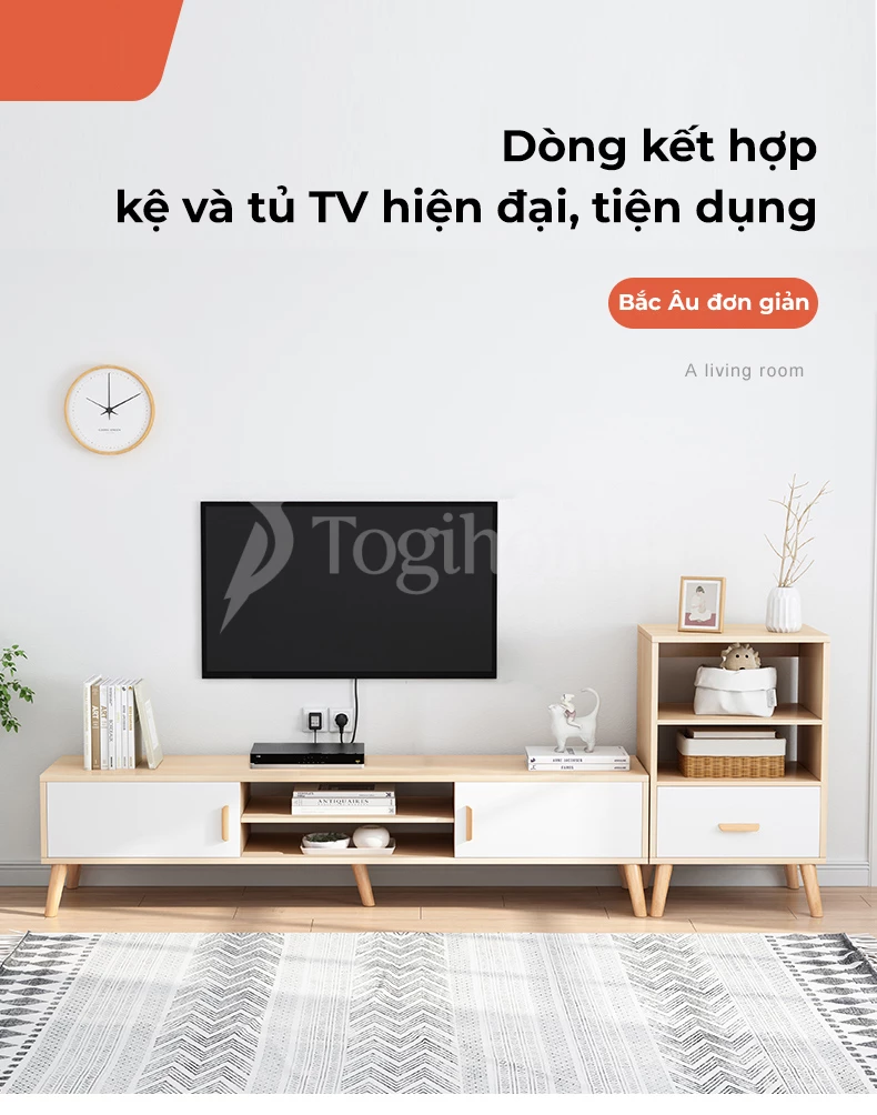 Kệ tủ tivi để sàn KTV 077 phong cách Bắc Âu đơn giản