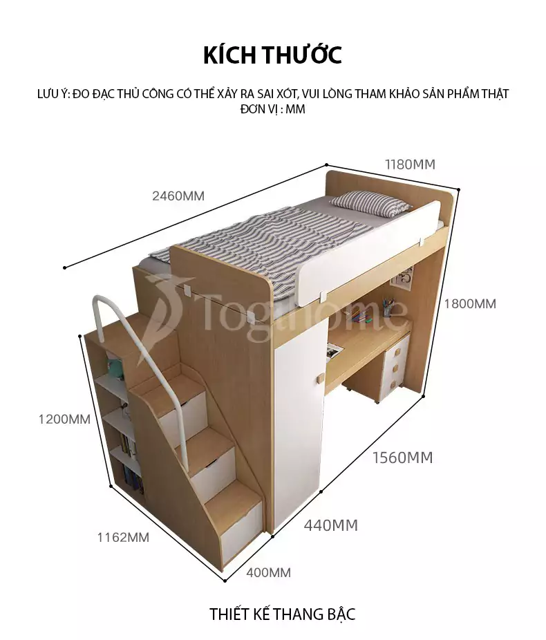 kích thước của Bộ giường ngủ GN008