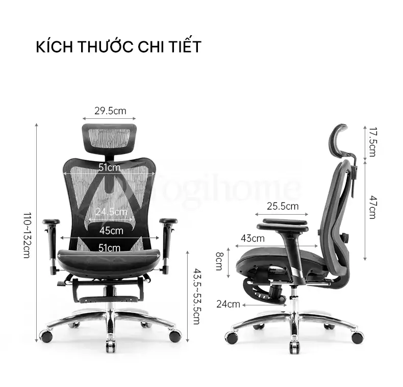 k&iacute;ch thước chi tiết của ghế văn ph&ograve;ng c&ocirc;ng th&aacute;i học gh005