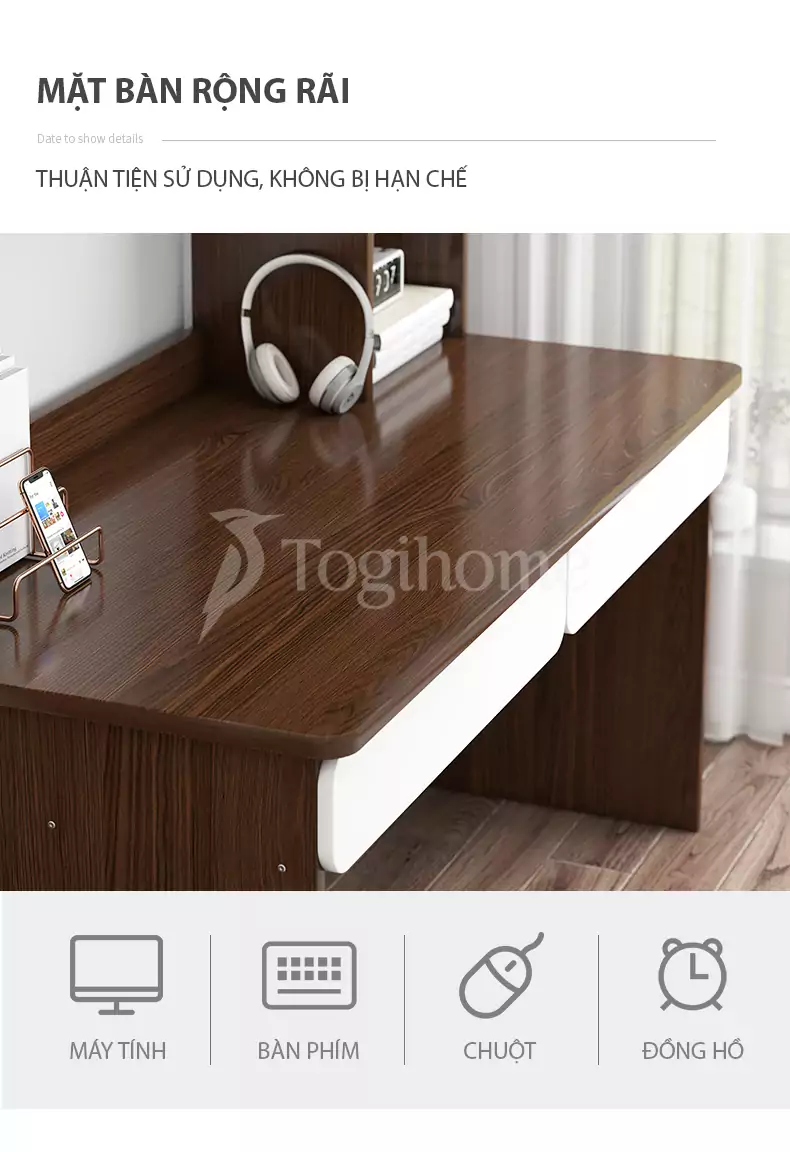 Bàn học sinh BHS016 kết hợp giá sách thiết kế chắc chắn, kiểu dáng hiện đại, đa năng với mặt bàn rộng rãi, phù hợp cho việc học