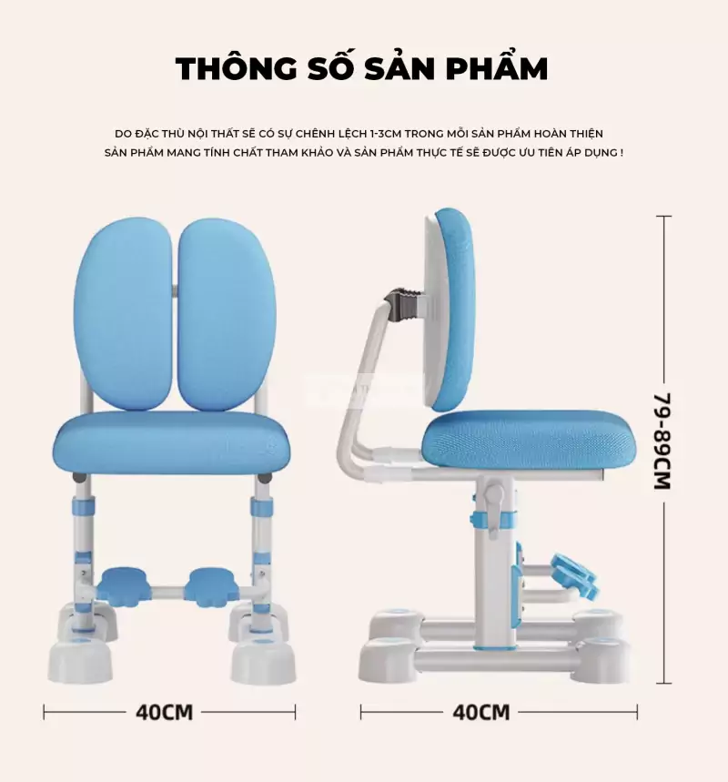 kích thước chi tiết của Ghế học sinh thiết kế công thái học SD113