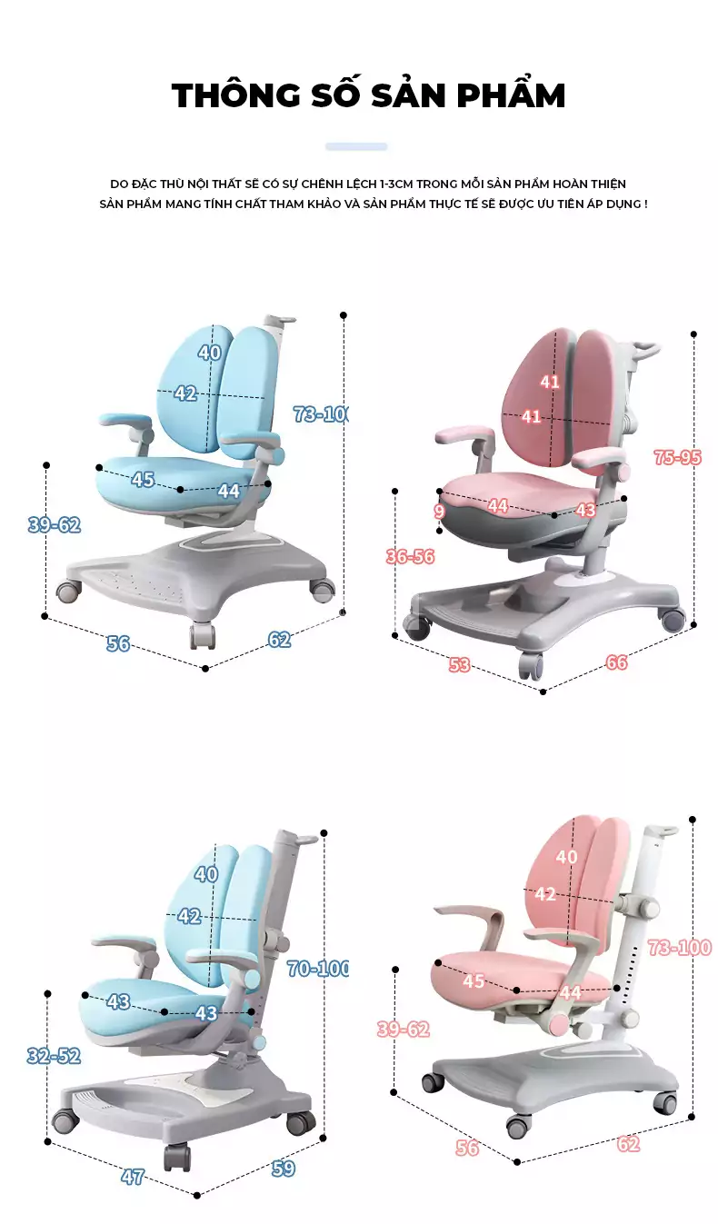 kích thước chi tiết của Ghế hoc sinh thiết kế thông minh SD111