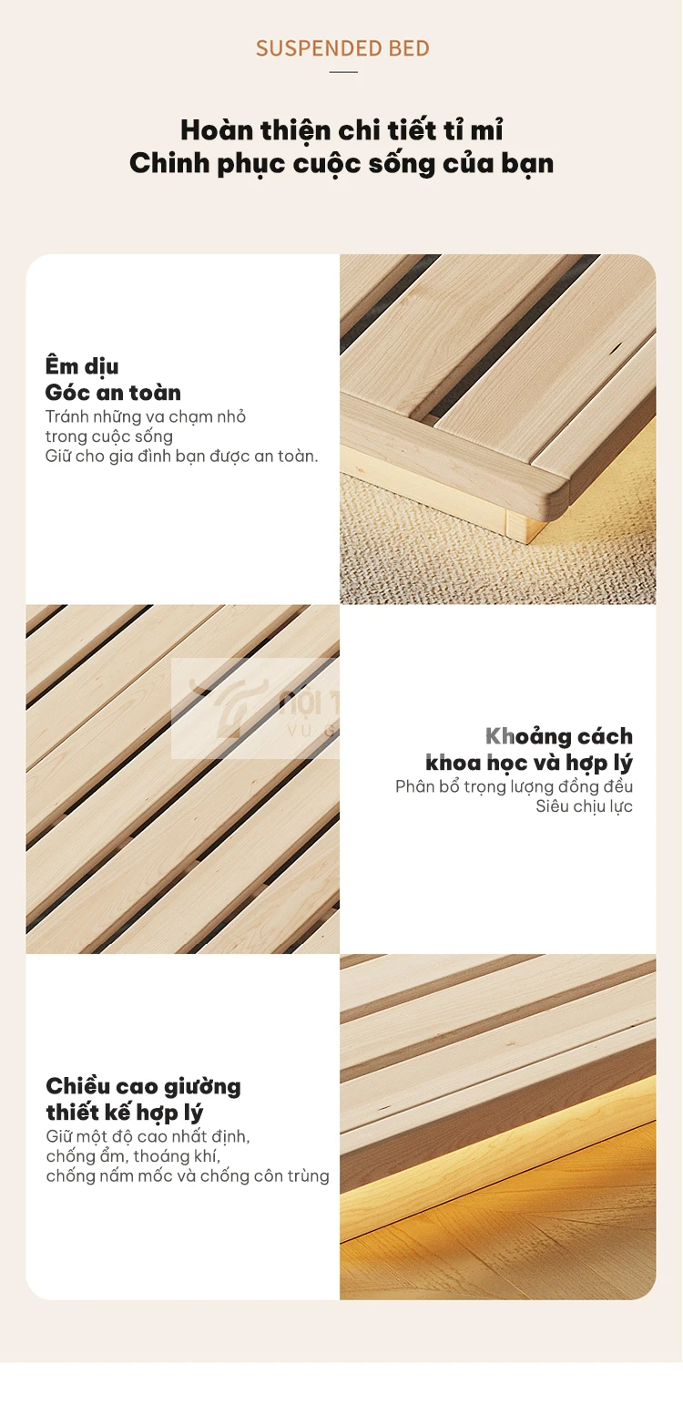 các điểm thiết kế tinh tế của Giường bệt gỗ tự nhiên cao cấp BR16