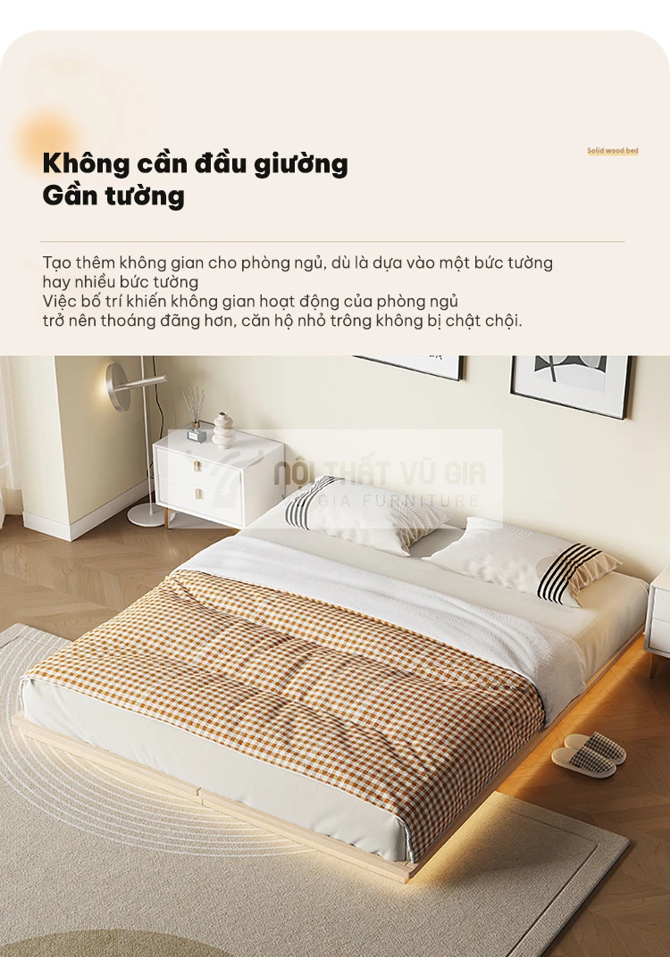 thiết kế không đầu giường thoải mái của Giường bệt gỗ tự nhiên cao cấp BR16
