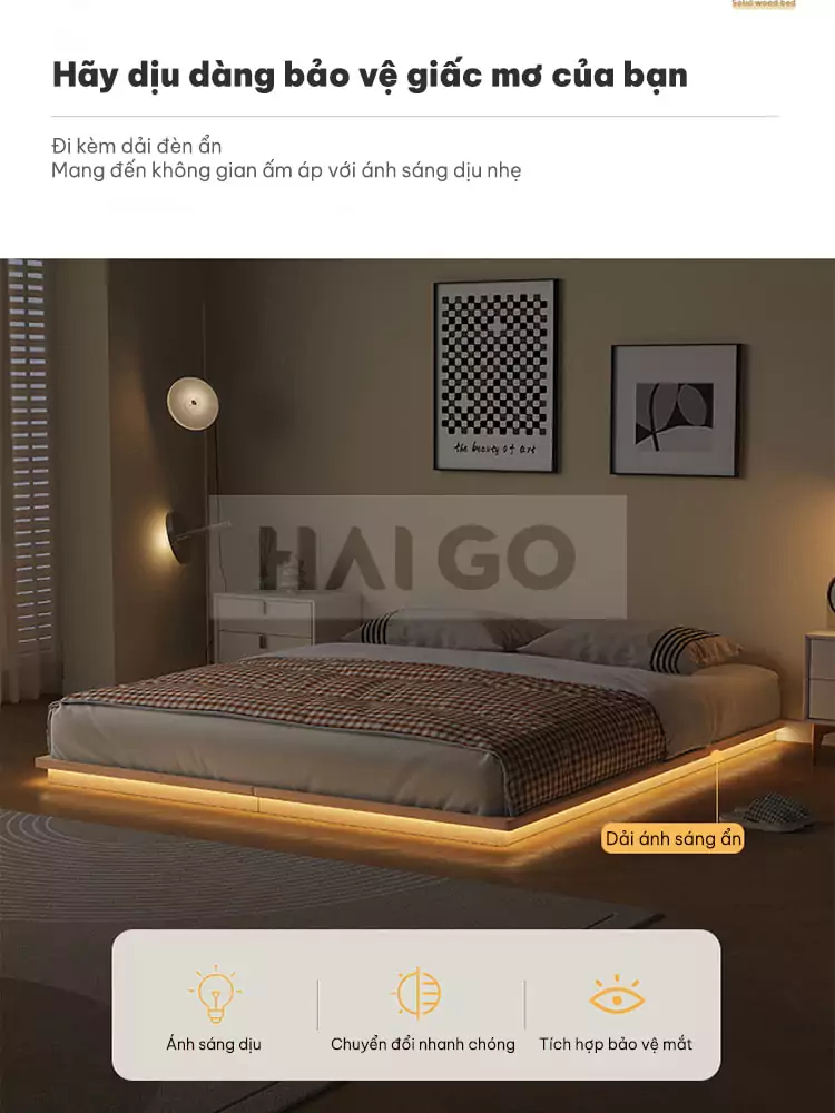 Giường Bệt Gỗ Tự Nhi&ecirc;n Cao Cấp Haigo GN027