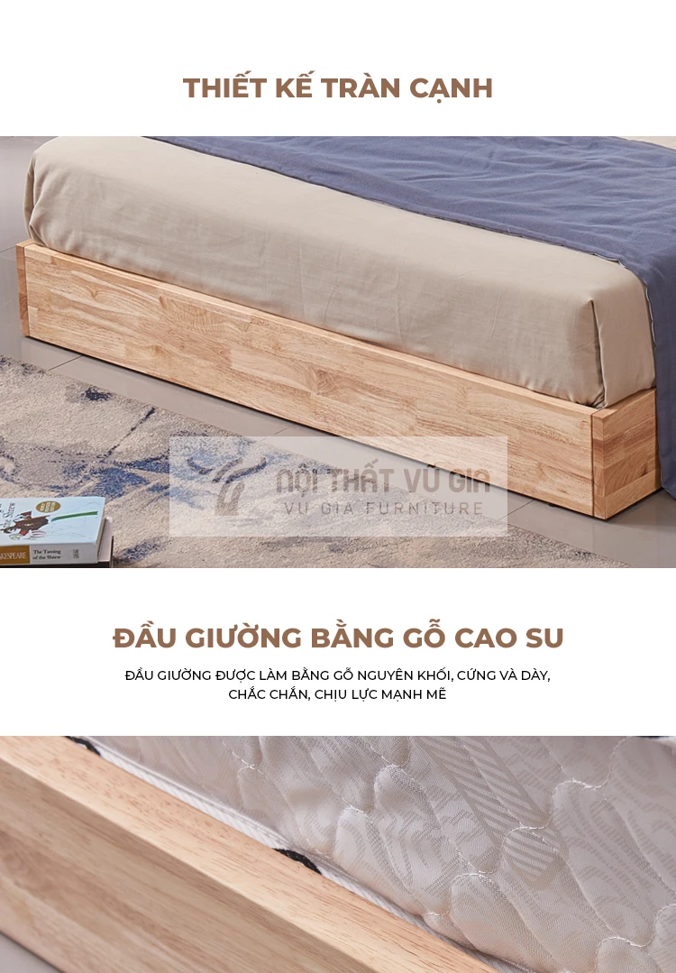 Giường bệt gỗ tự nhiên thiết kế tối giản BR48 được làm bằng chất liệu gỗ cao su cao cấp