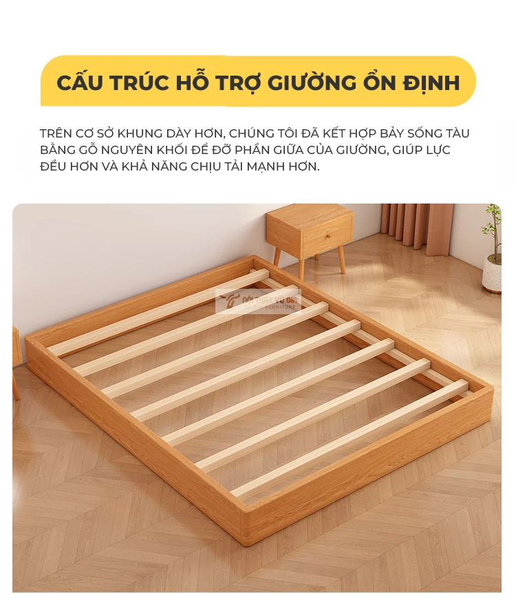 kết cấu chắc chắn của Giường bệt gỗ tự nhiên tối giản BR107