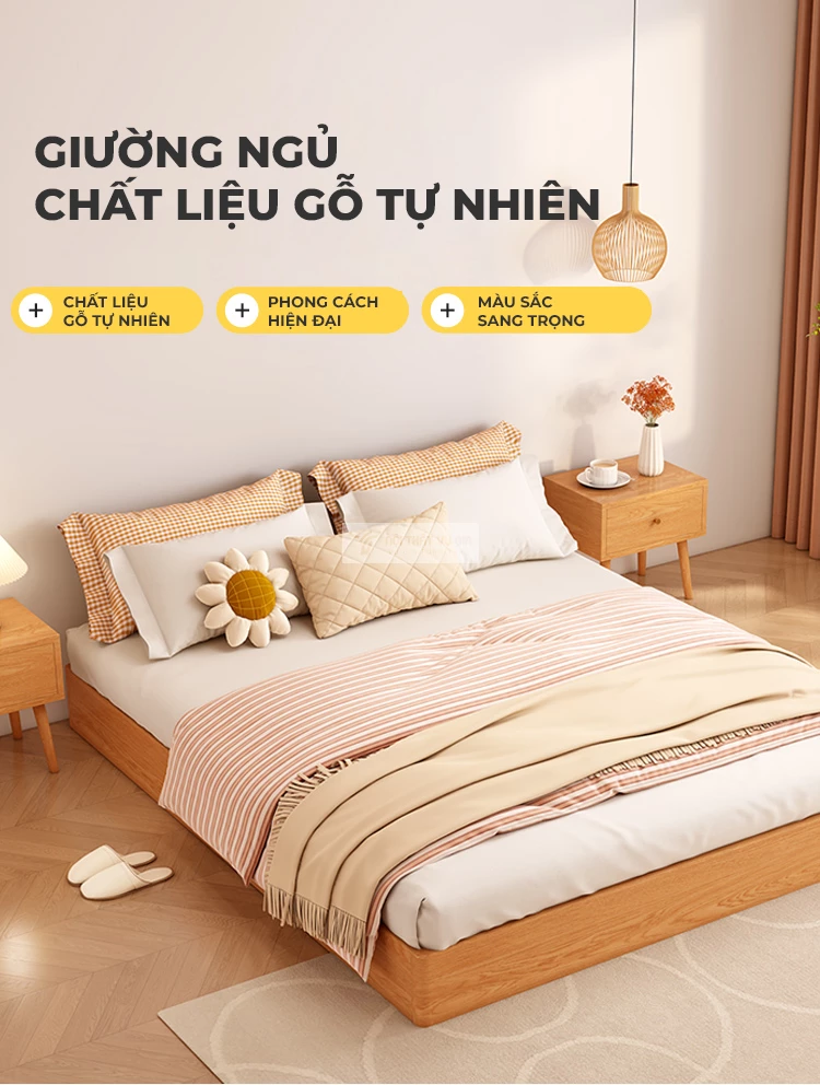 Giường bệt gỗ tự nhiên tối giản BR107