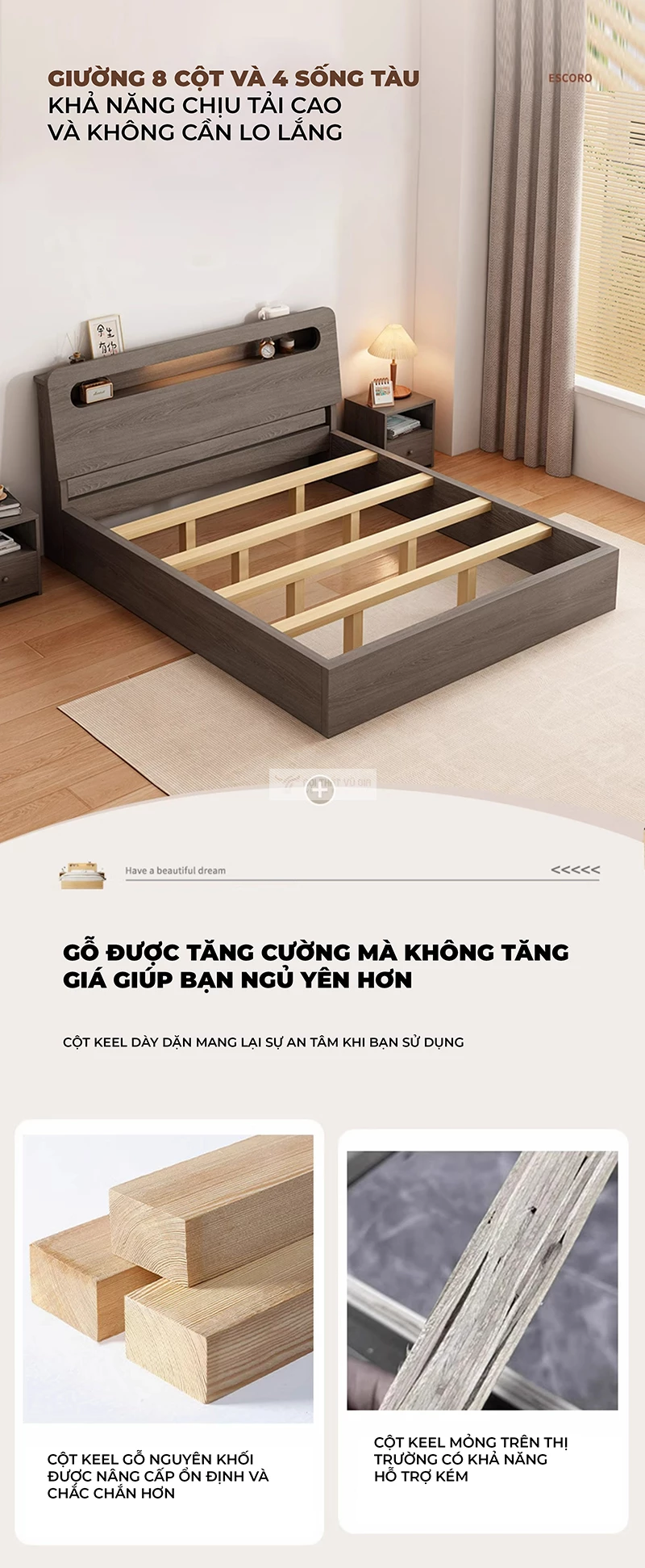 Giường bệt kiểu Hàn có đầu giường BR150 có hệ thống khung chắc chắn