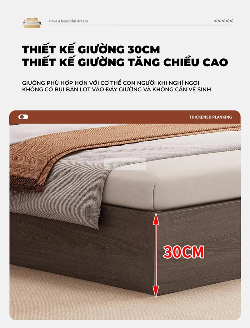 thiết kế mặt giường cao của Giường bệt kiểu Hàn có đầu giường BR150