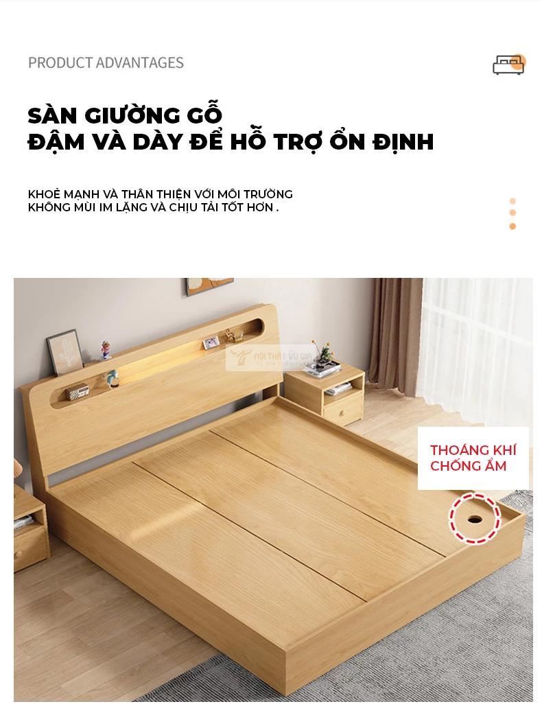 thiết kế mặt giường dày dặn, chắc chắn của Giường bệt kiểu Hàn hiện đại BR149