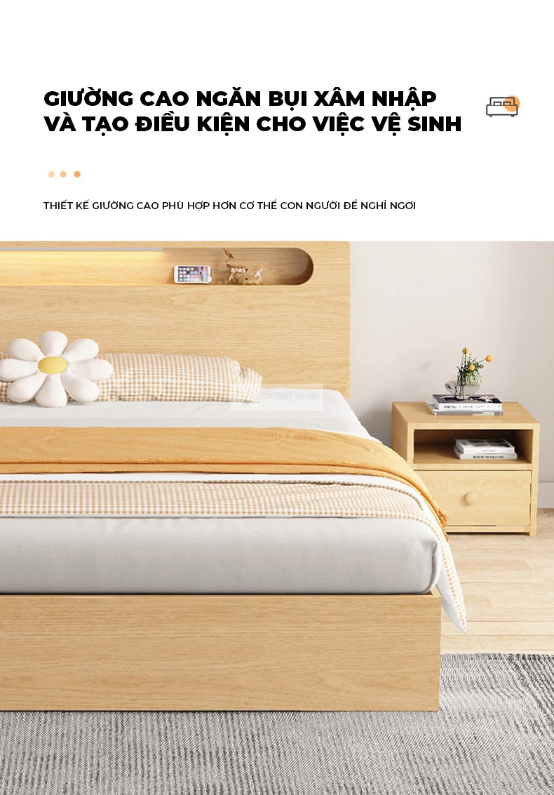 thiết kế giường cao chống bụi hiệu quả của Giường bệt kiểu Hàn hiện đại BR149