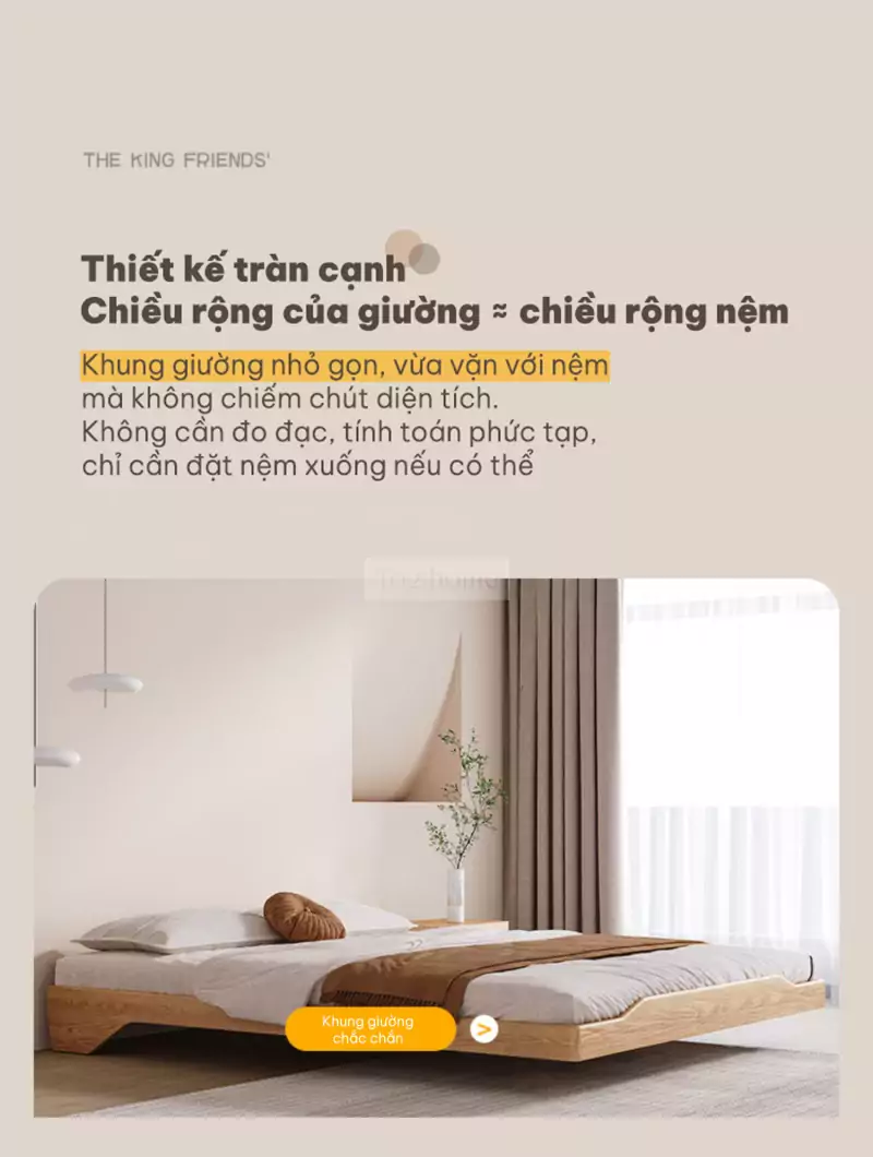 thiết kế tràn cạnh giúp tiết kiệm không gian của Giường bệt kiểu Hàn tối giản GB017