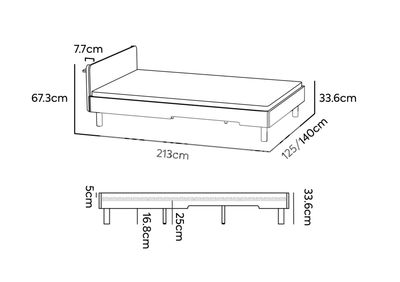kích thước chi tiết của Giường cho bé hiện đại, tối giản TE21