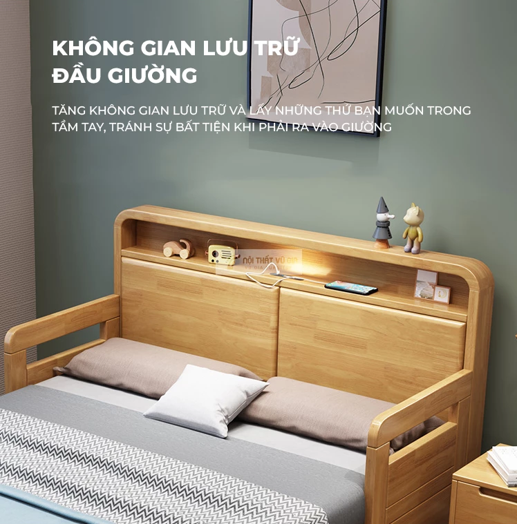 thiết kế không gian lưu trữ đầu giường rộng rãi của Giường cho bé thiết kế thông minh, linh hoạt TE42