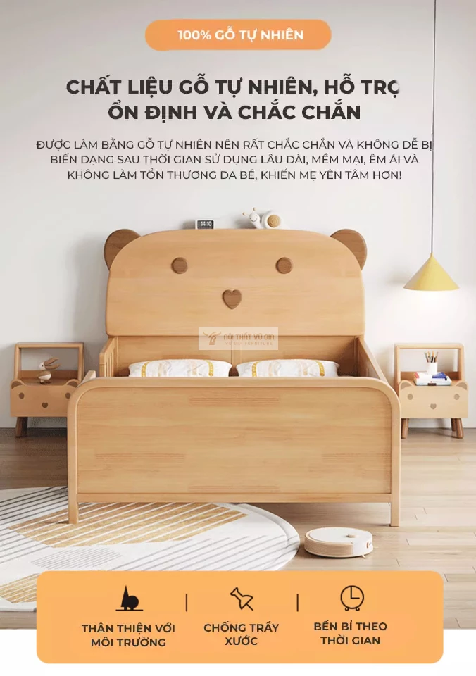 Giường cho bé tùy chỉnh đa dạng, linh hoạt TE38 sử dụng chất liệu gỗ tự nhiên cao cấp