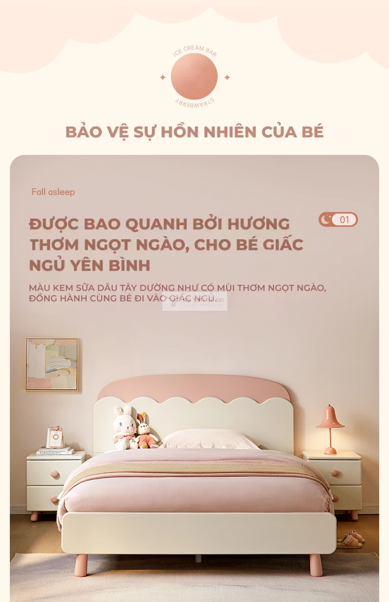 phong cách thiết kế nhẹ nhàng, màu sắc tươi sáng của Giường công chúa thiết kế hiện đại TE37