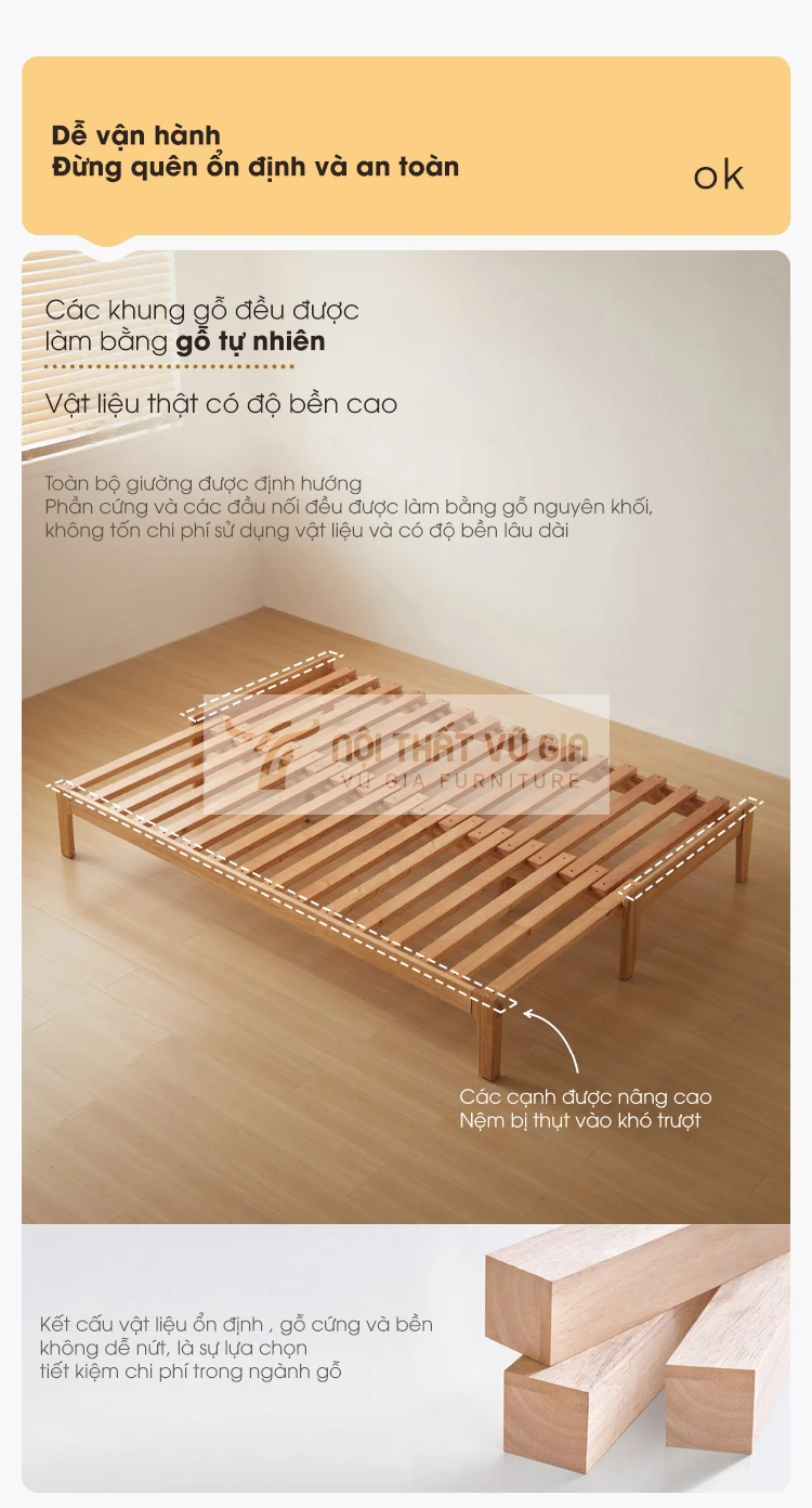 Giường gỗ tự nhiên đa năng, tùy chỉnh linh hoạt TE7 sử dụng chất liệu cao cấp
