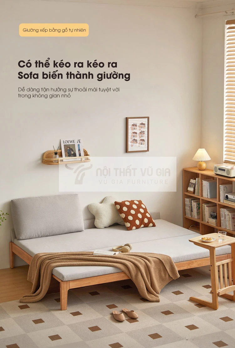 Giường gỗ tự nhiên đa năng, tùy chỉnh linh hoạt TE7