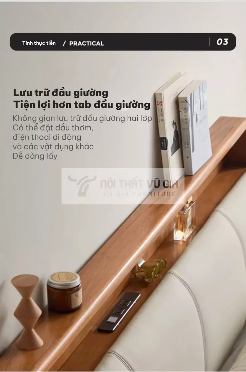 lưu trữ tiện lợi ở Giường gỗ tự nhiên kết hợp đệm cao cấp BR12